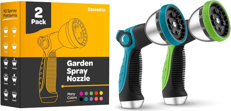 SEWANTA Hose Nozzle [2 Pack] Heavy Duty Hose Sprayer With 10 Adjustable Watering Patterns. Thumb Control Design, Comfortable Ergonomic Grip, Garden Hose Nozzle for Watering Plants & Lawns/Fun showers/Cleaning - Image 1